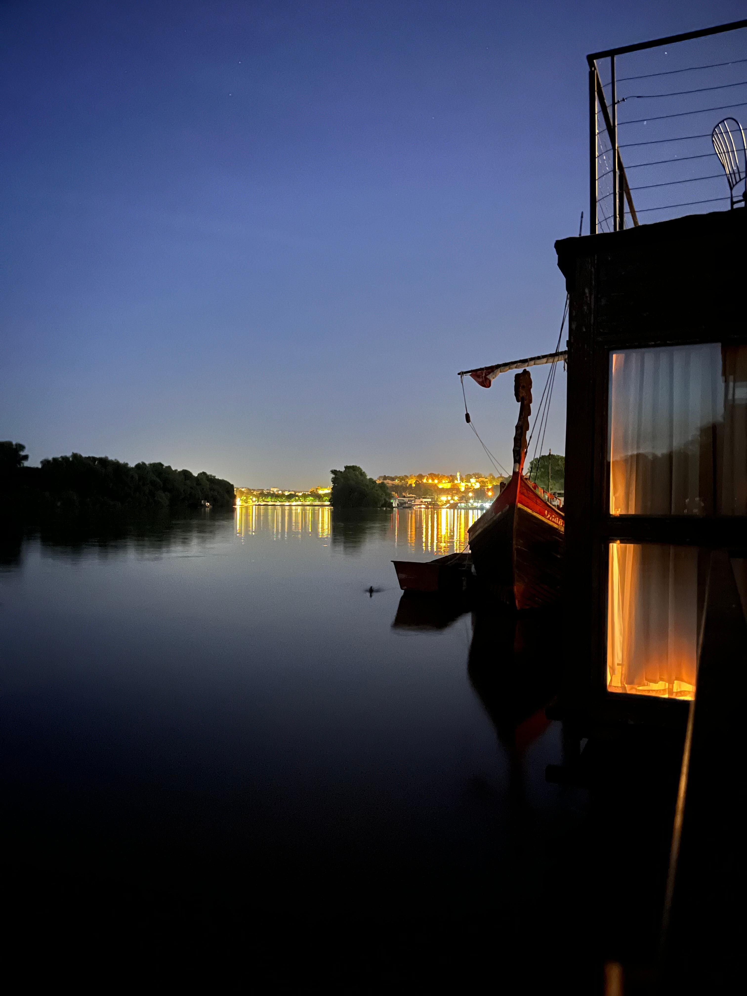 Room balcony at night.