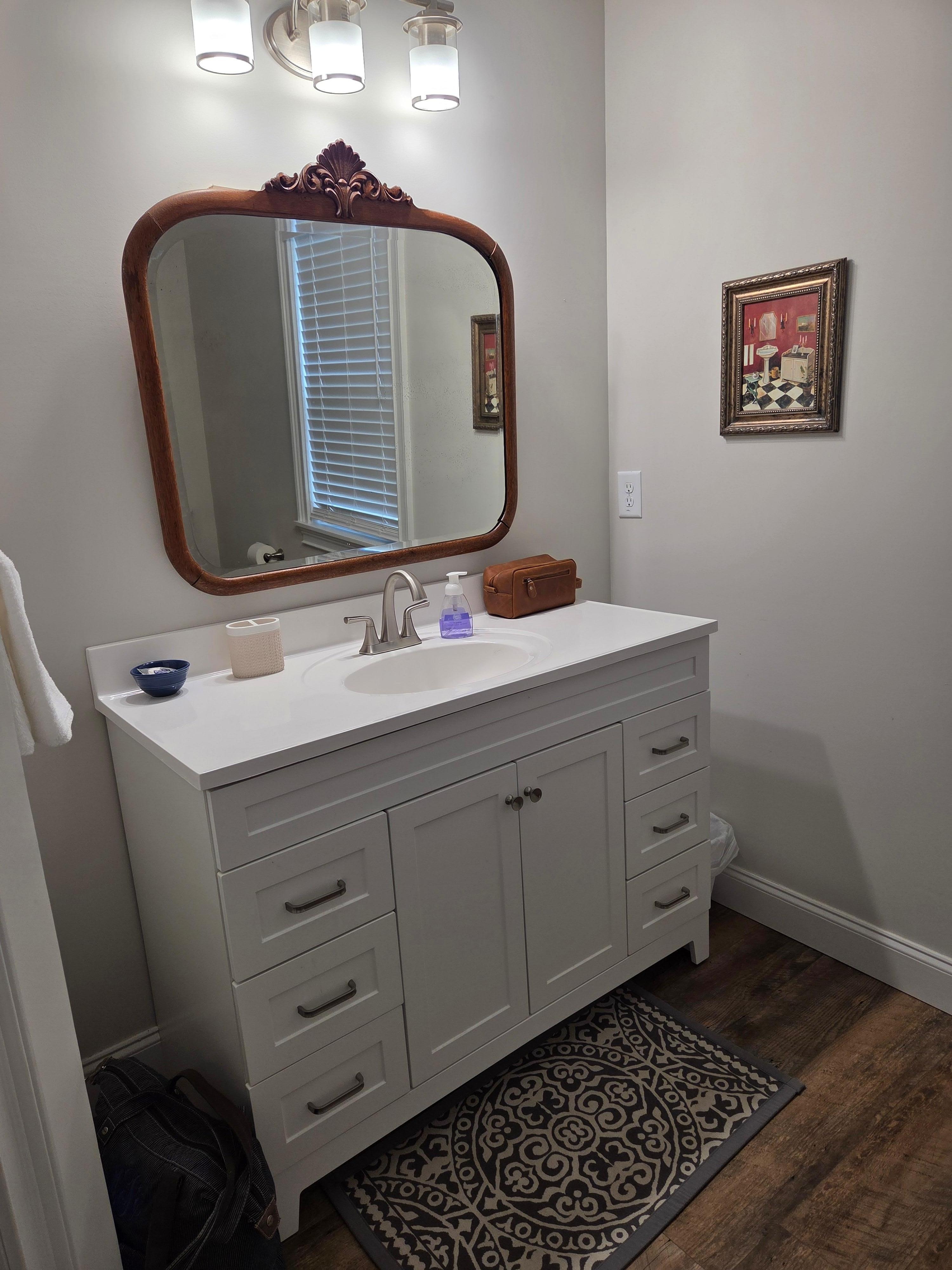 Vanity in master bath. Lots of storage.