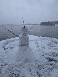 We built a snowman on the dock!