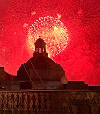 Firework display viewed from roof terrace