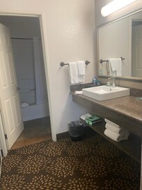 Comfortable vanity.