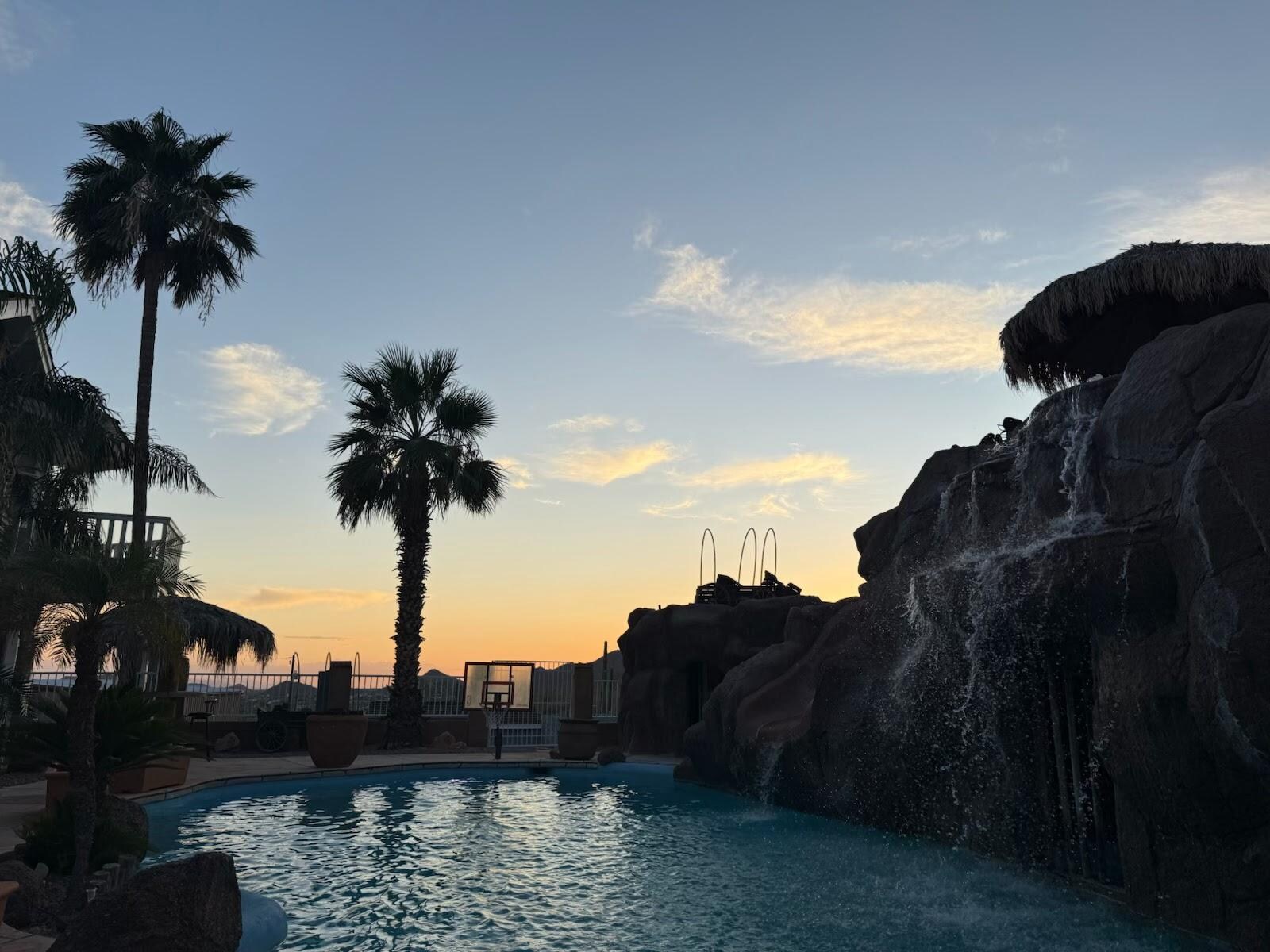 Az sunset over the pool