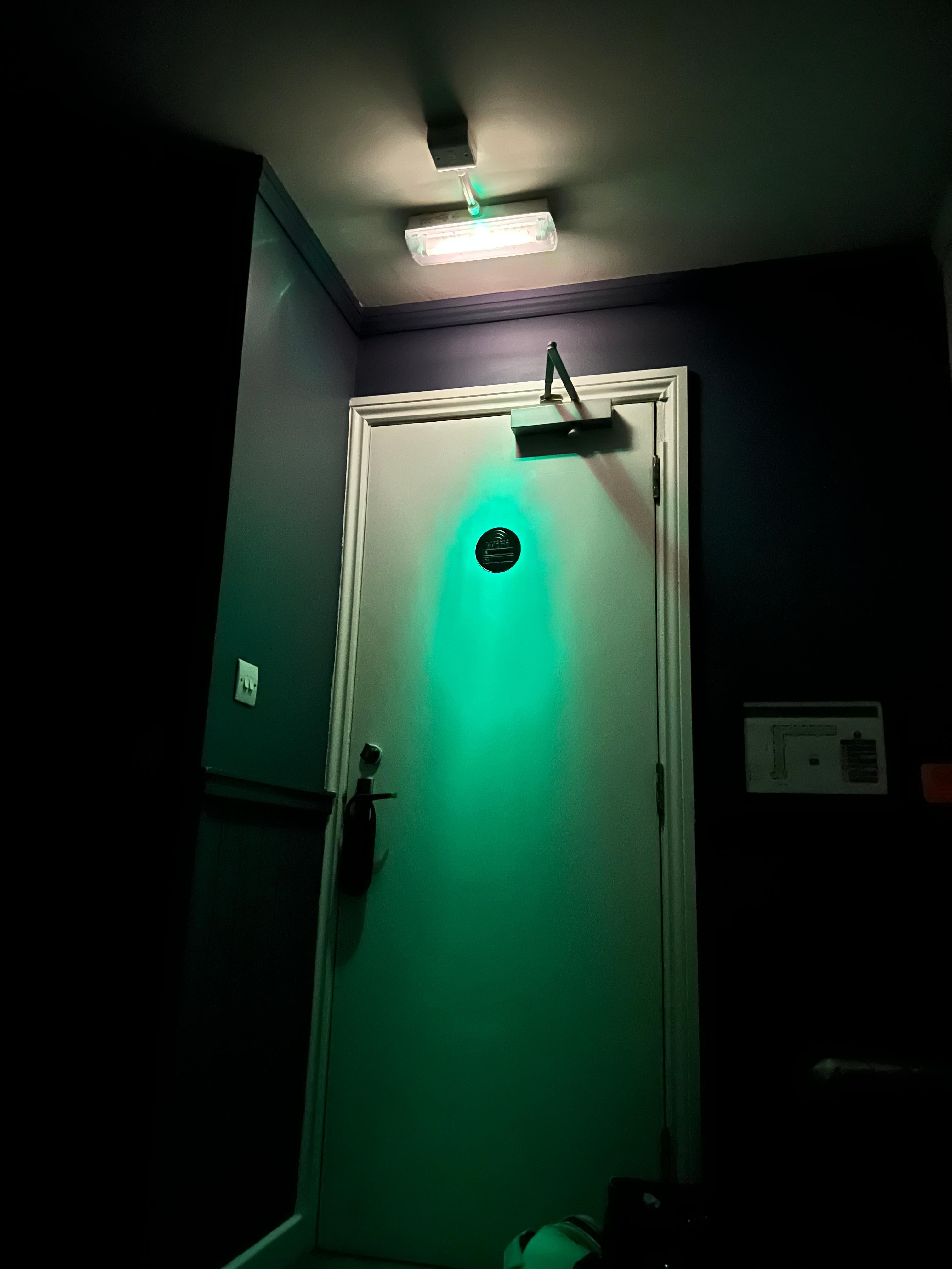 The room with all lights off. The light over the door was ridiculous. 