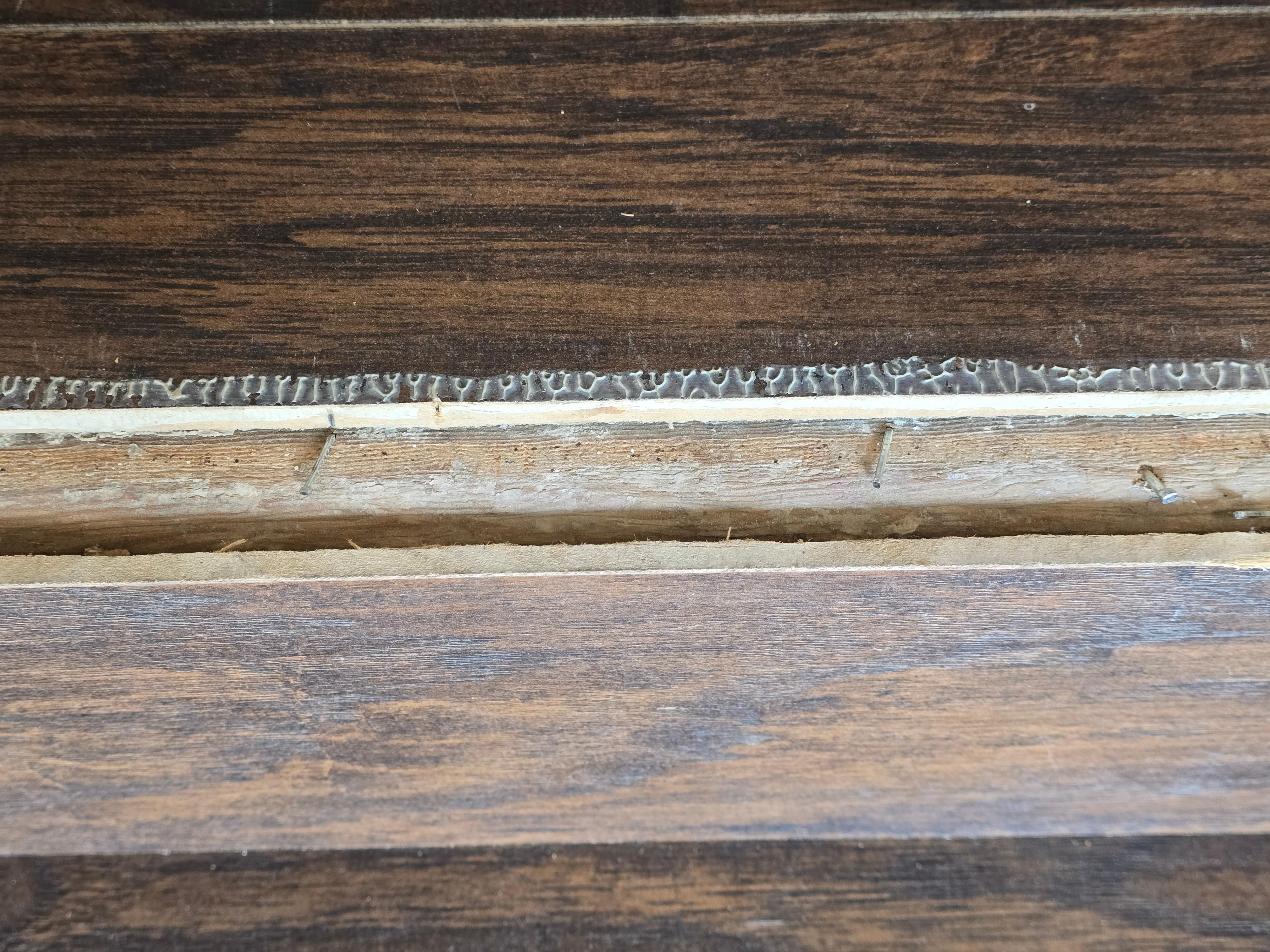 Nails exposed on stair inside front door. 