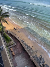 Looking down from balcony at low tide.