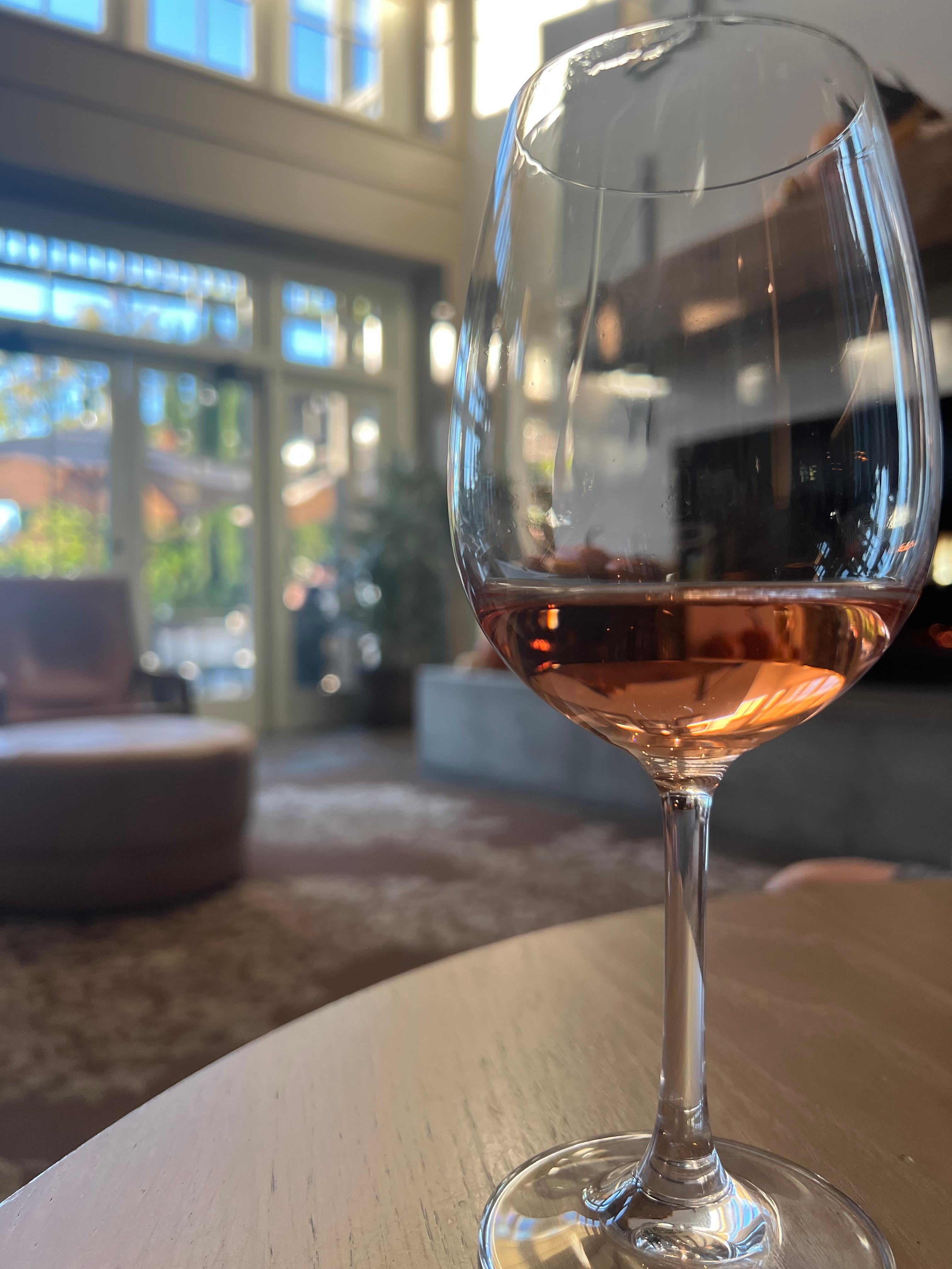 Glass of wine in lobby 
