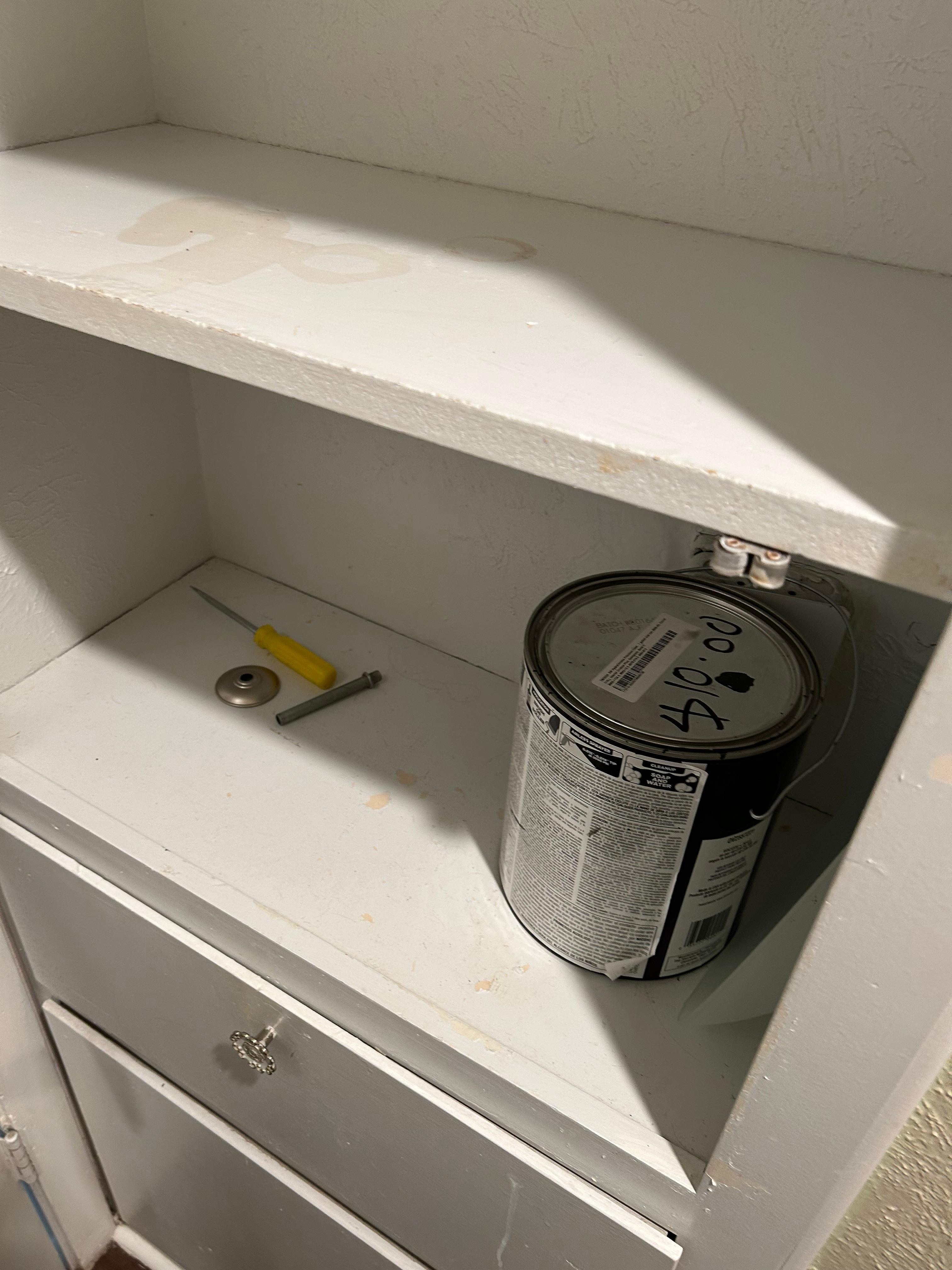 Paint can in Bathroom cabinet