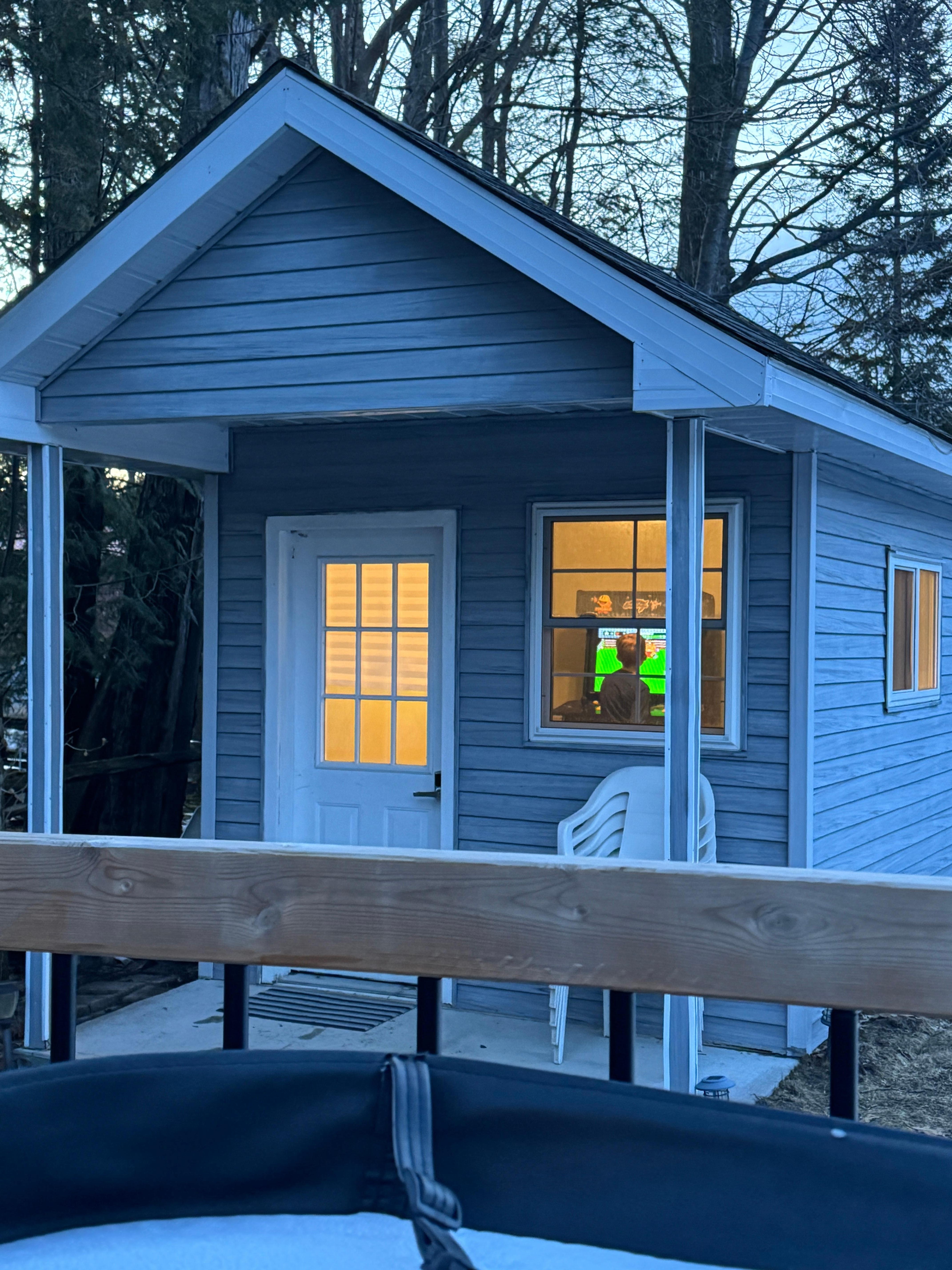 The game shed. My son was playing while I was soaking.