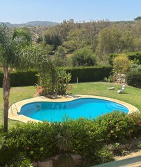 View of pool from property solarium.