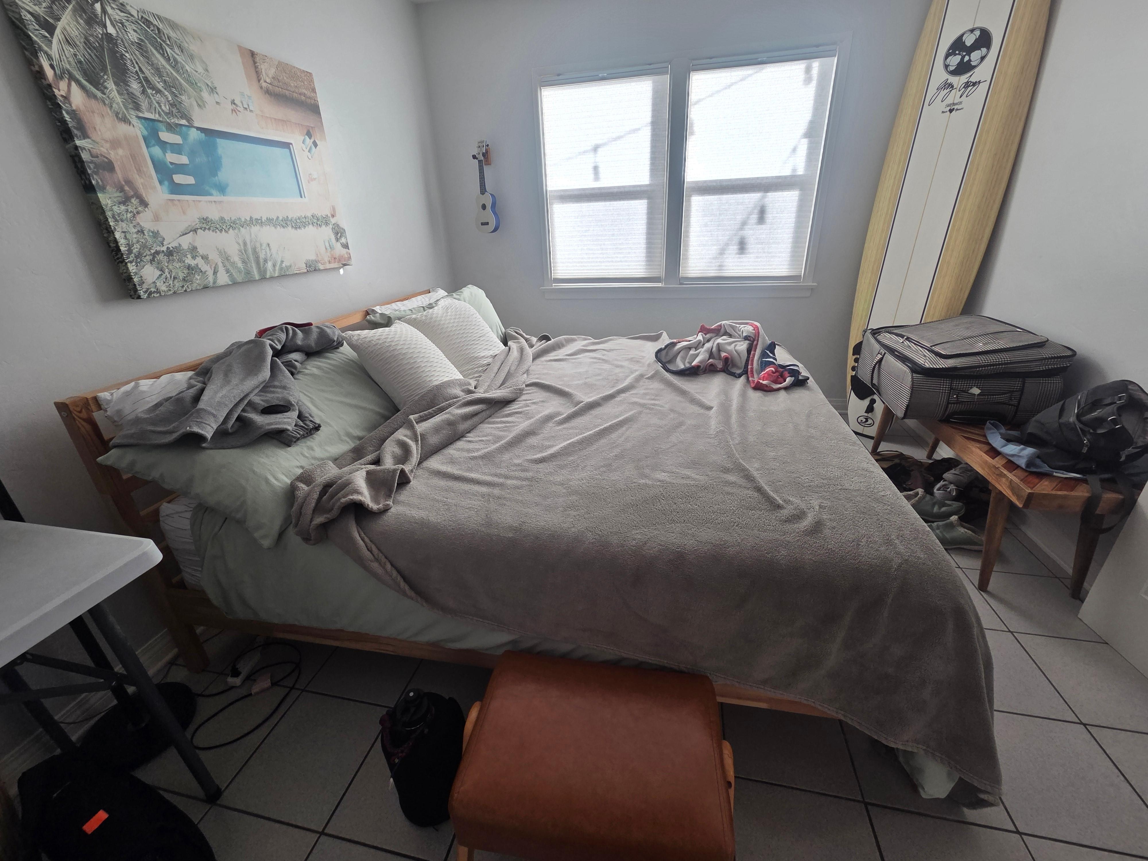 Expect to hang clothes and live out of your suitcase (totally fine with us). No drawers or bureau. 