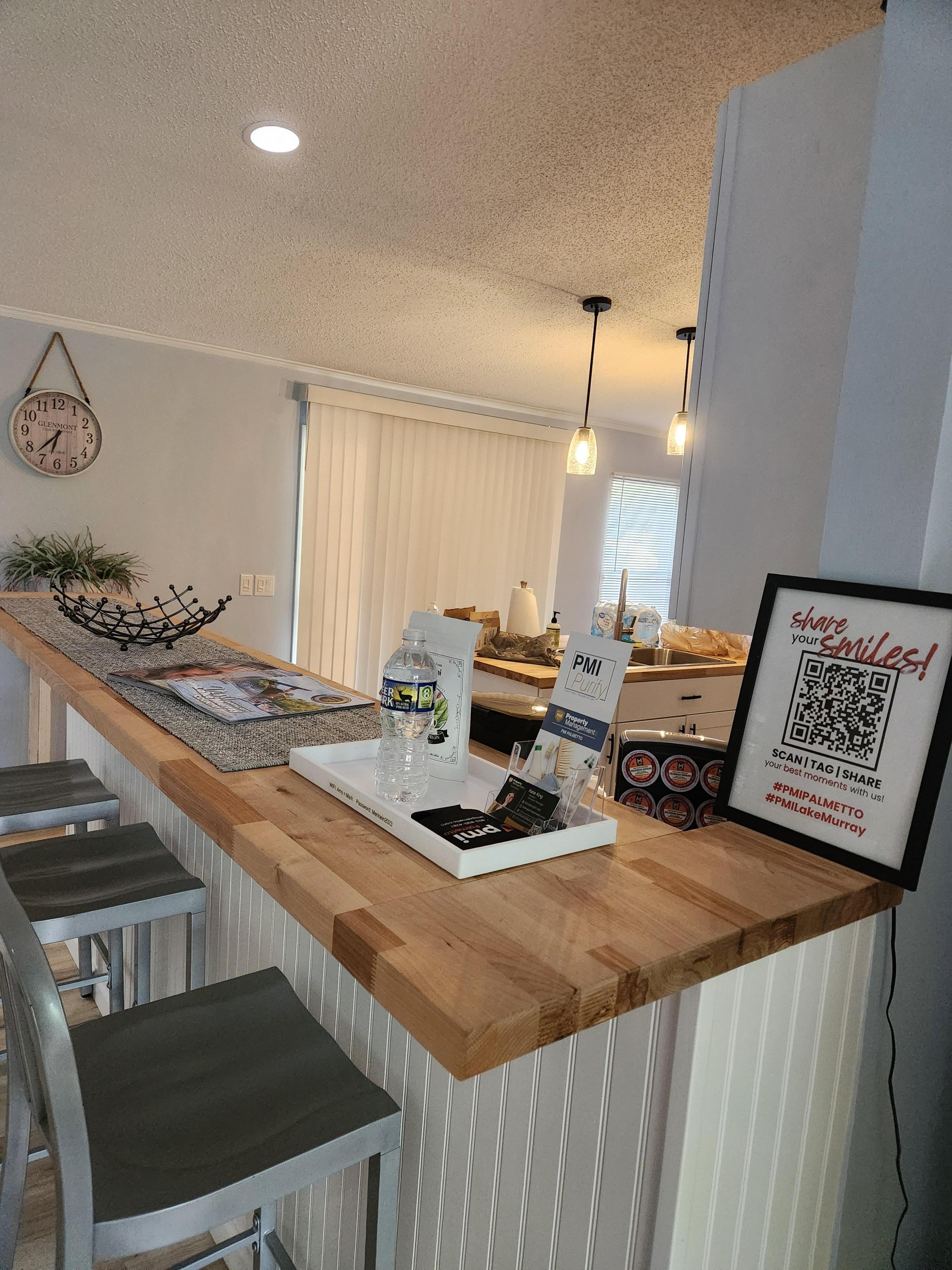 Kitchen island with bar stools.