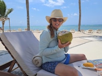 Staff trimmed trees and gave us an opened coconut!