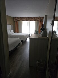 Looks nice upon entering, but curtains were stained, and blackout curtains had black specks (mold?)and staining as well.