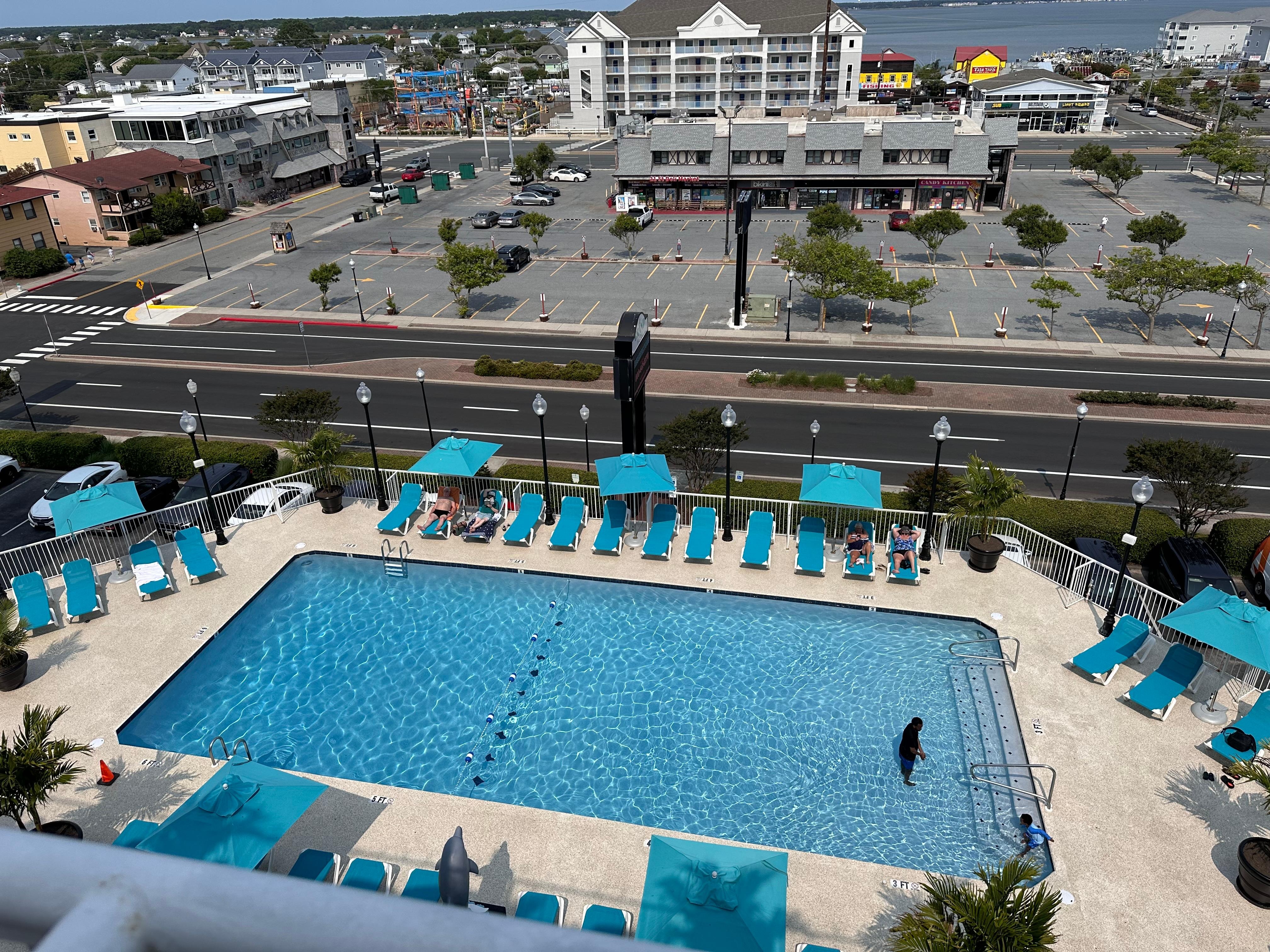 Outdoor pool and view from bay view restaurant
