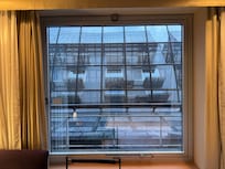 view of the train station dome by the window