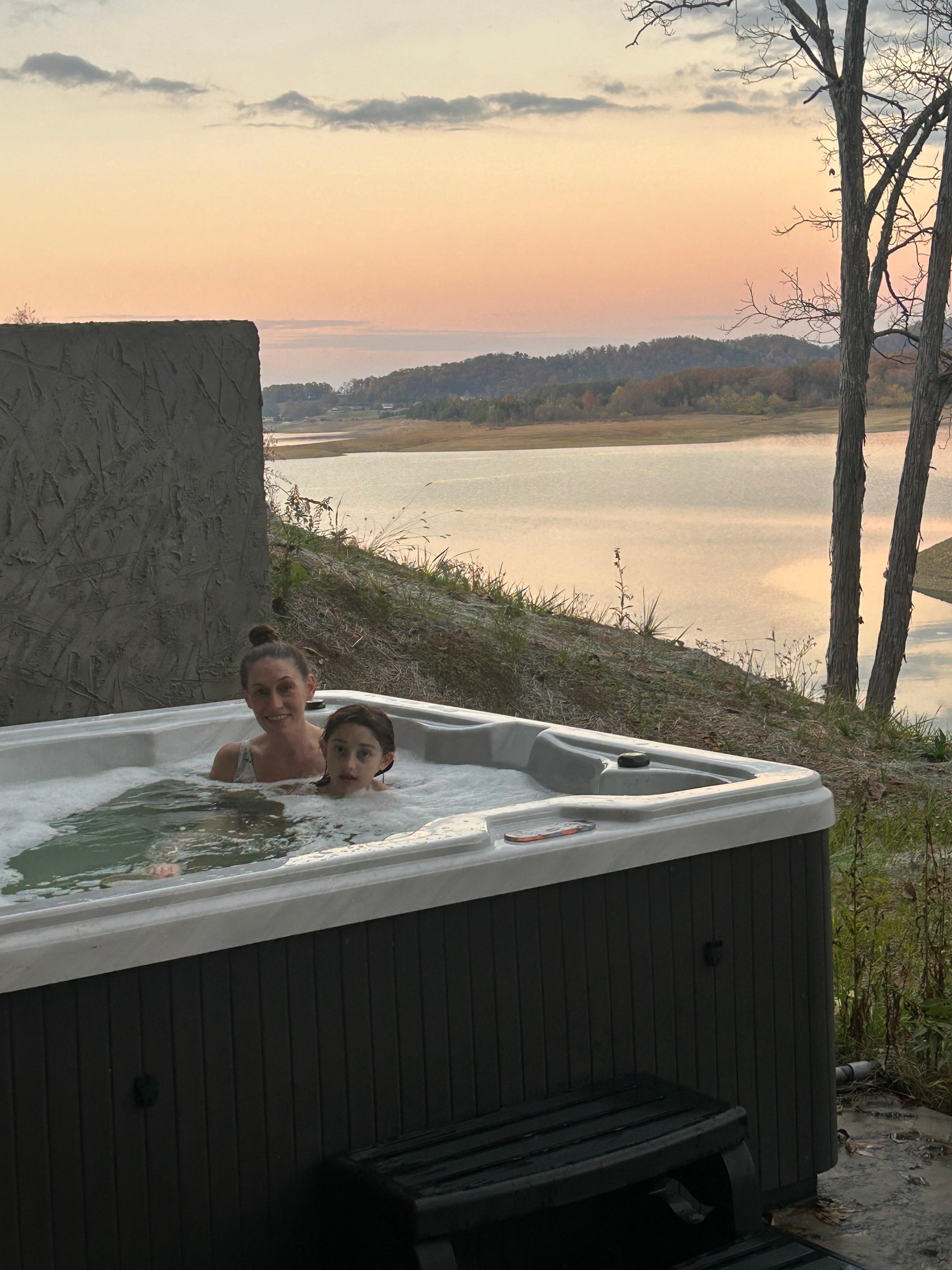 Hot tub with sunset 