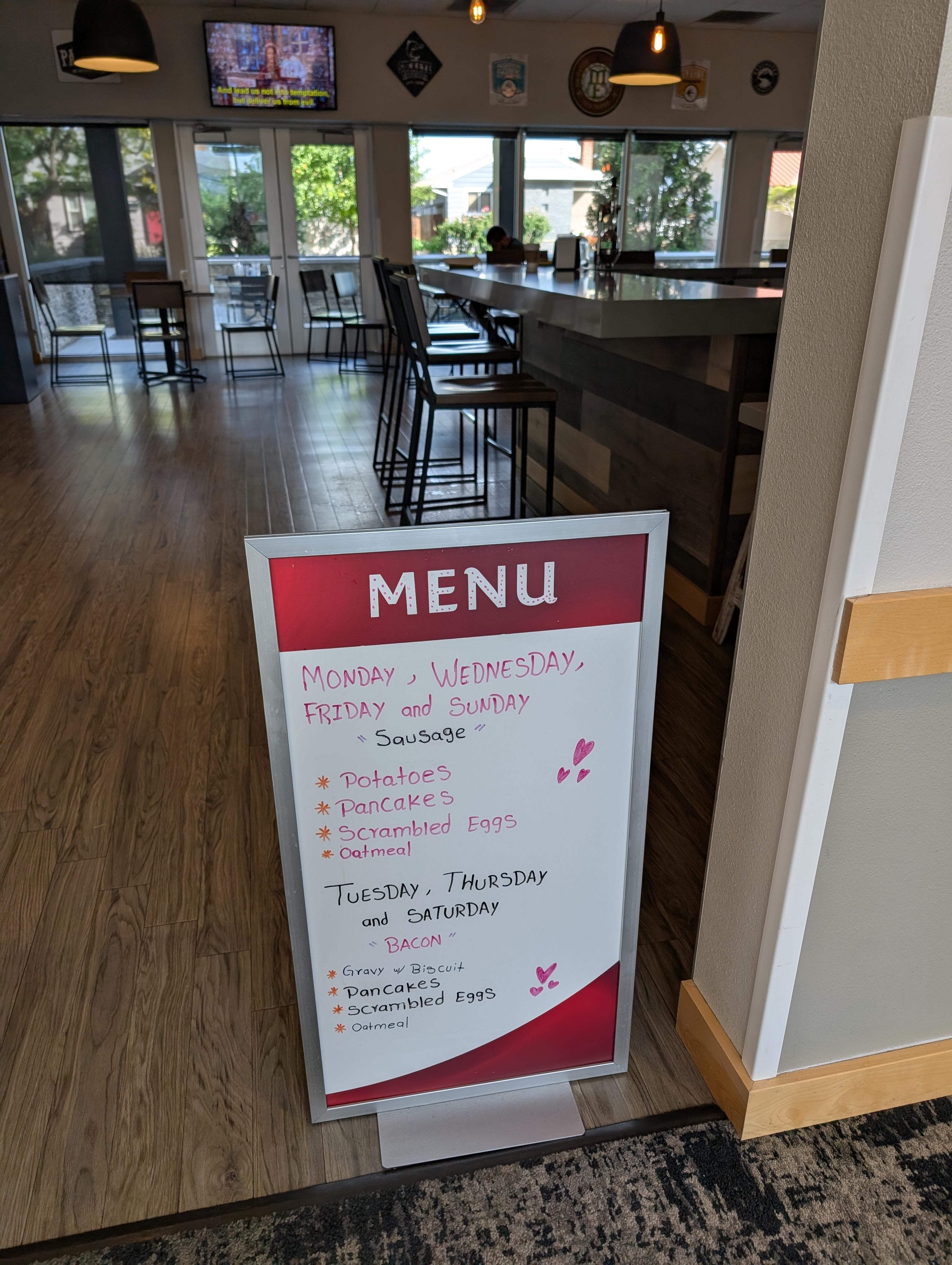 Posted menu for daily breakfast. 