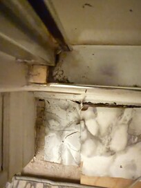 Mold and dirt by shower stall