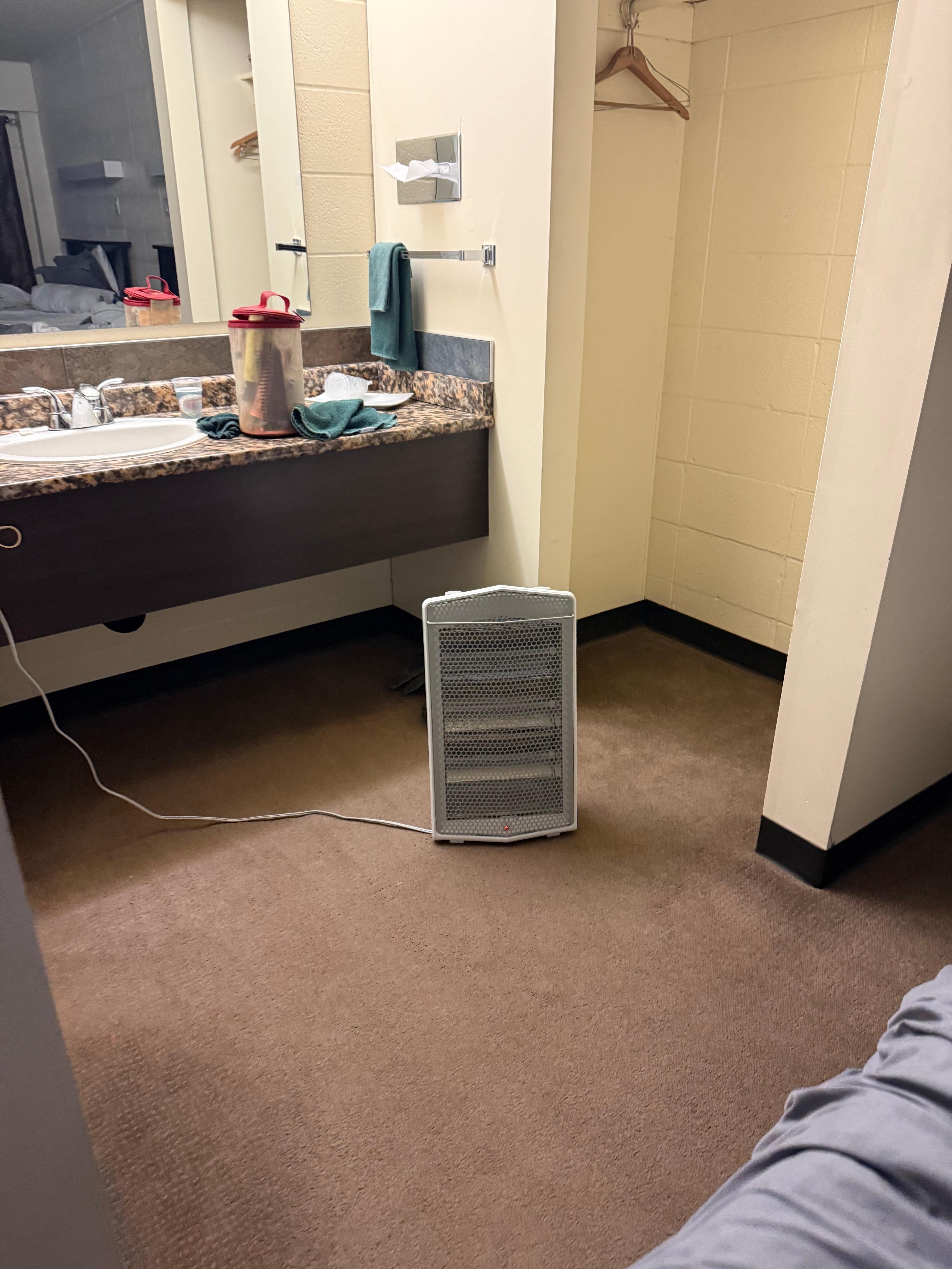 A space heater because there was no heat