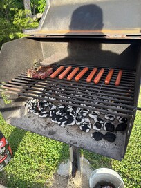 Firing up the grill! Hotdogs and leftover steak for dinner!