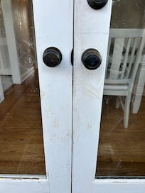 Past pet inclines on all the doors muddy prints and glass