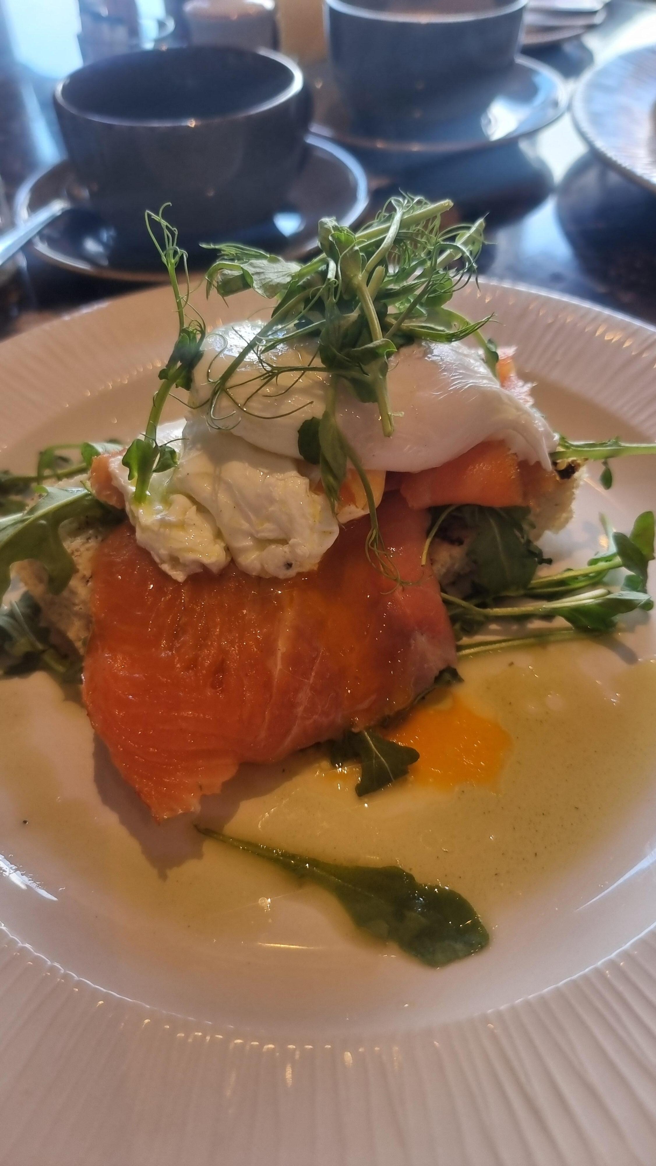 Salmon with poached eggs - Breakfast 