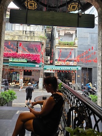 Covered porch from the lobby of the May De Ville