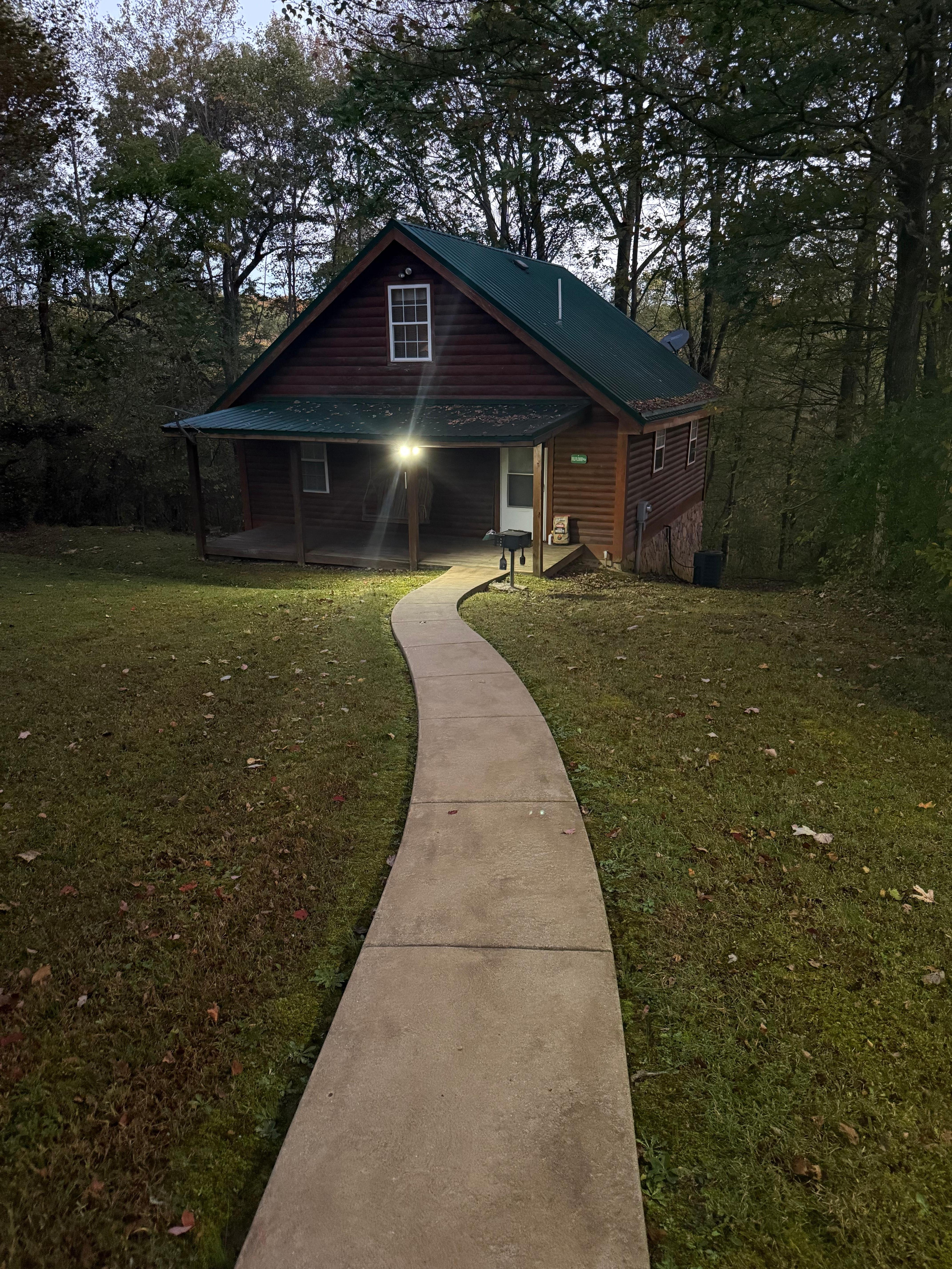 The Wildflower cabin at night. 