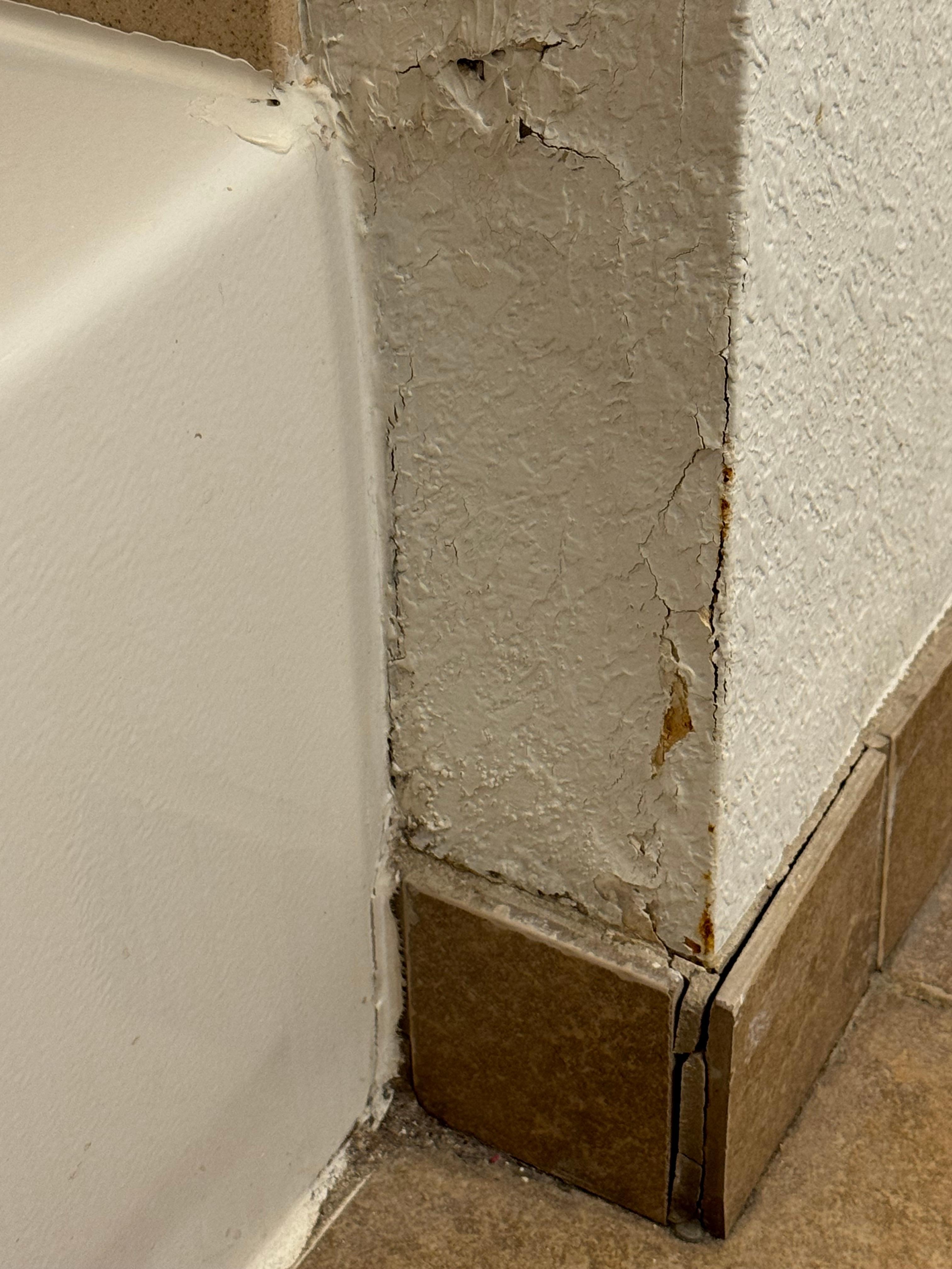 Dozens of holes in the walls and cracked tiles.