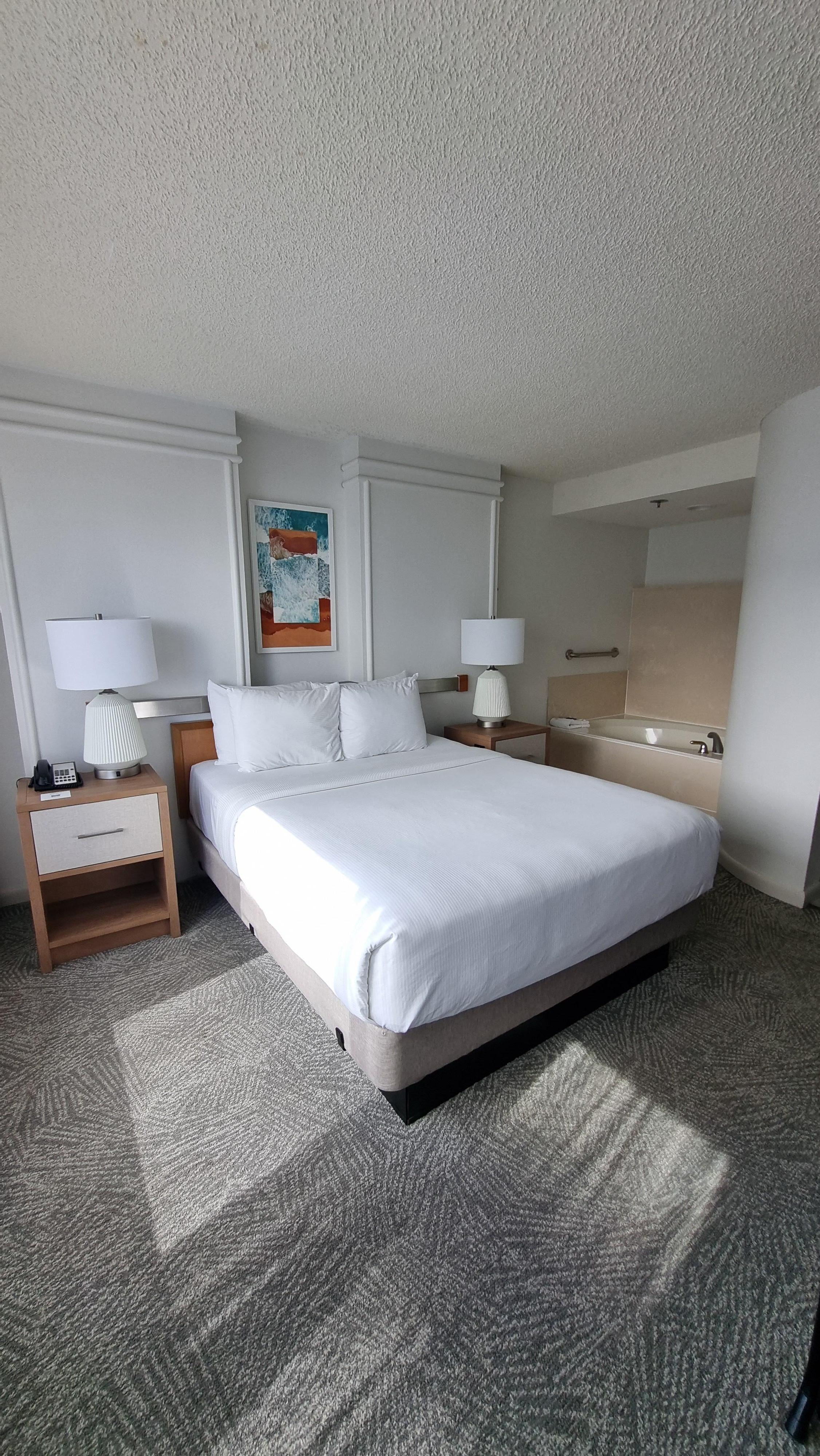 Queen size bed with tub