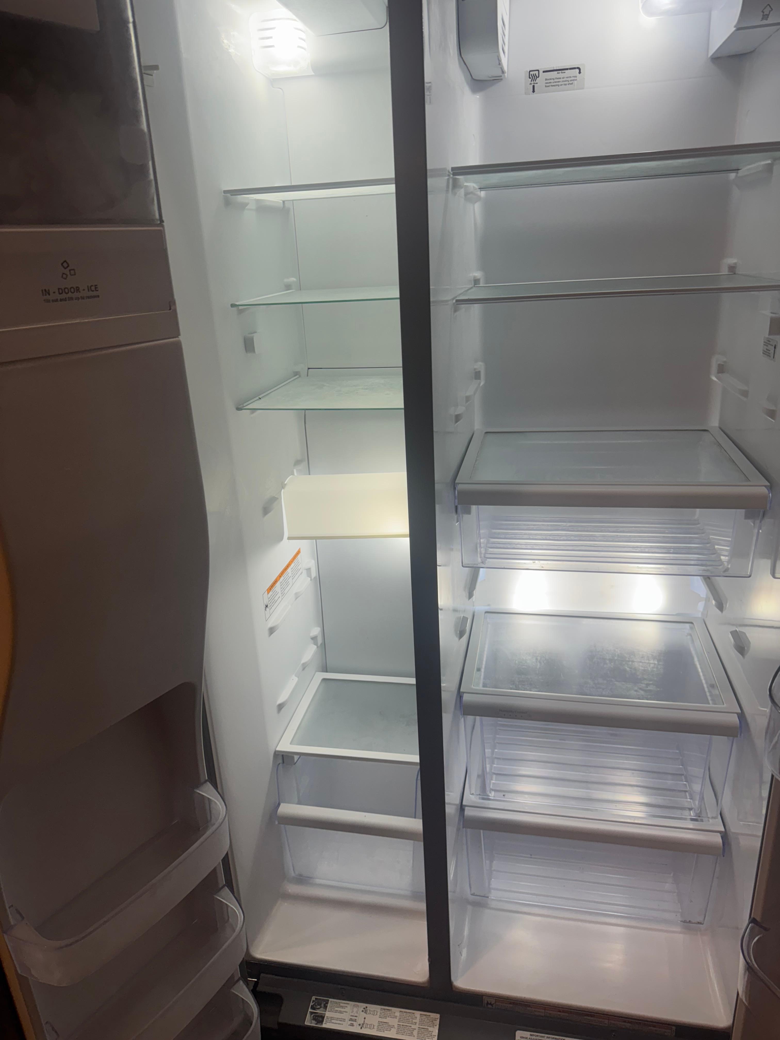 Missing shelves and broken bottom drawer