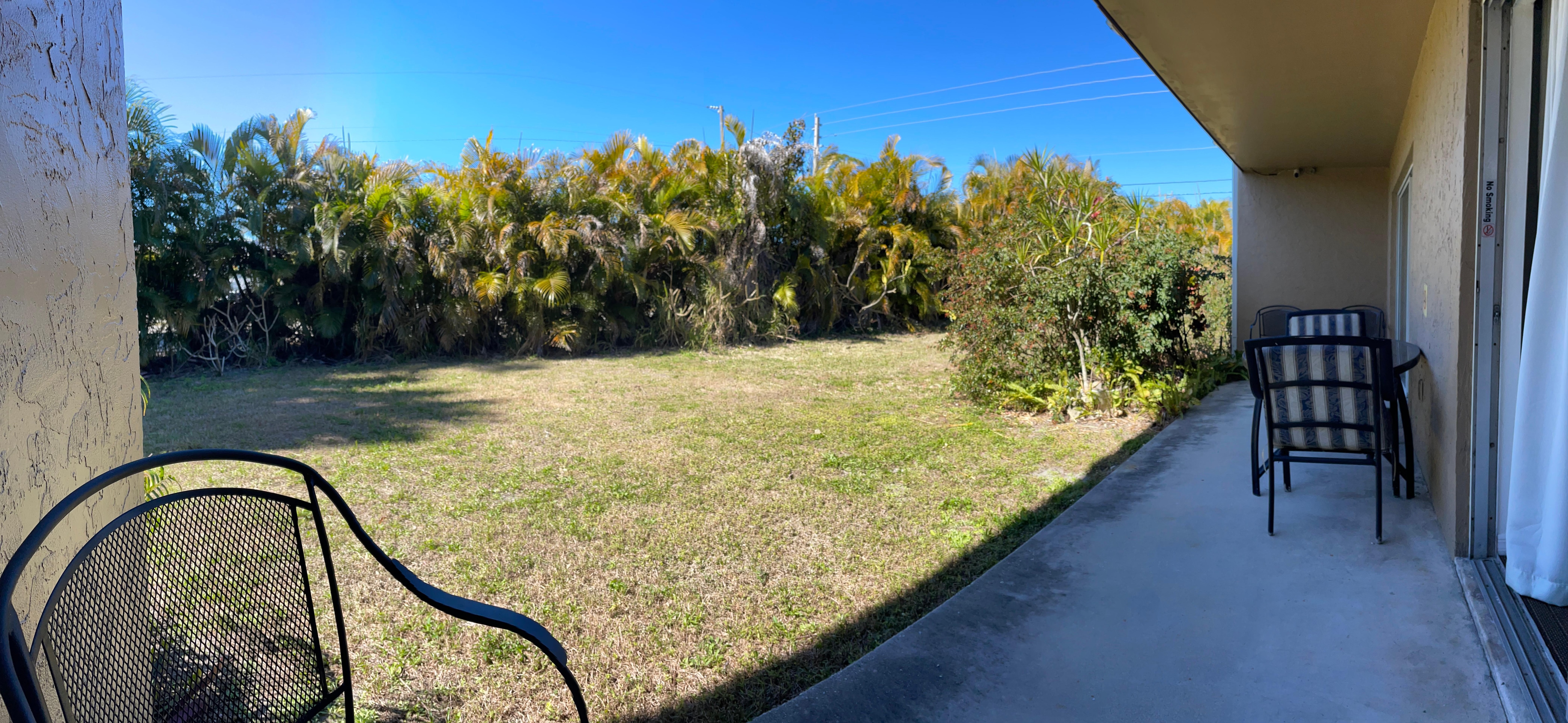 Super long porch and great private yard!
