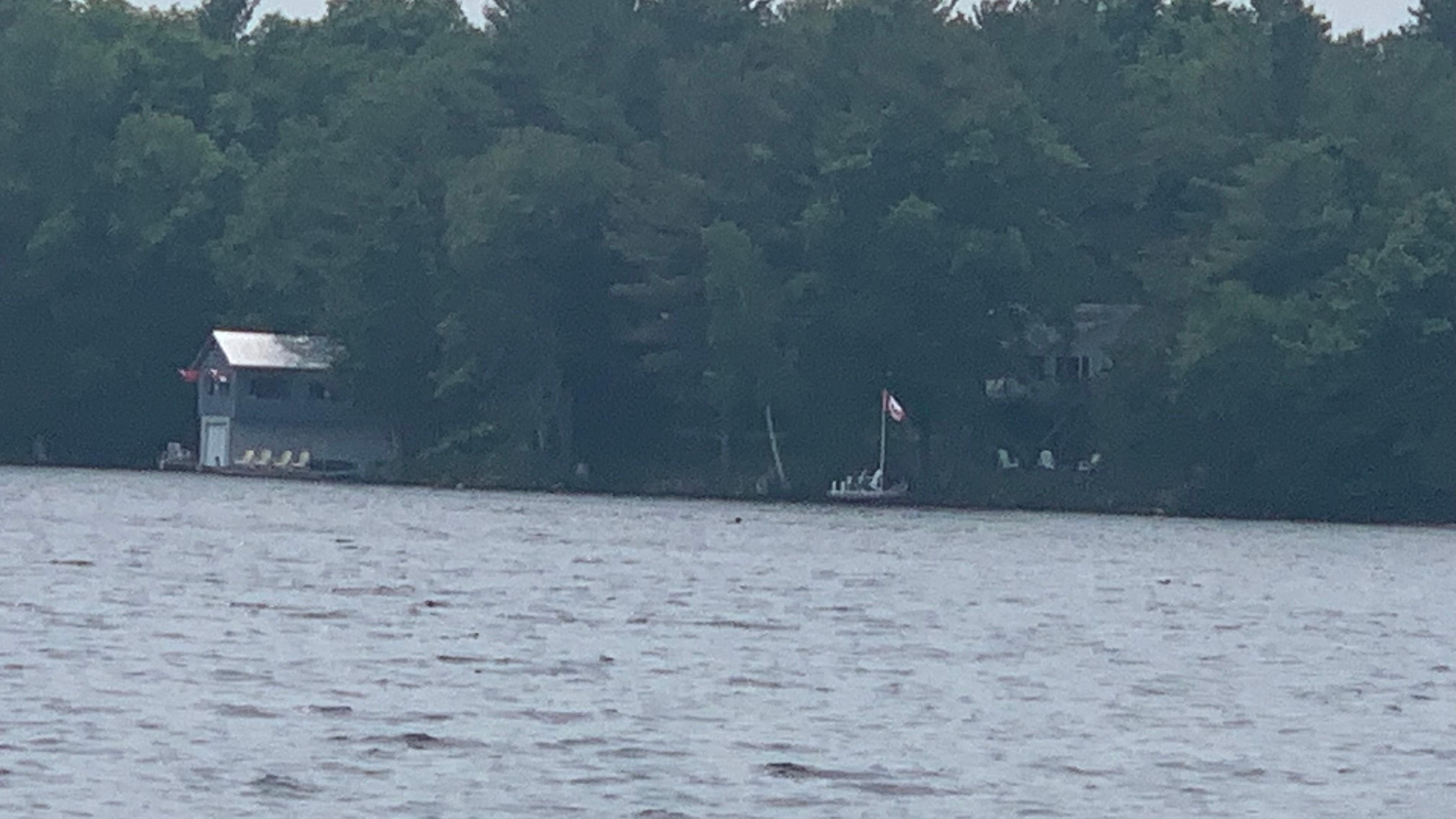 Approaching the cottage dock with the pontoon boat we rented