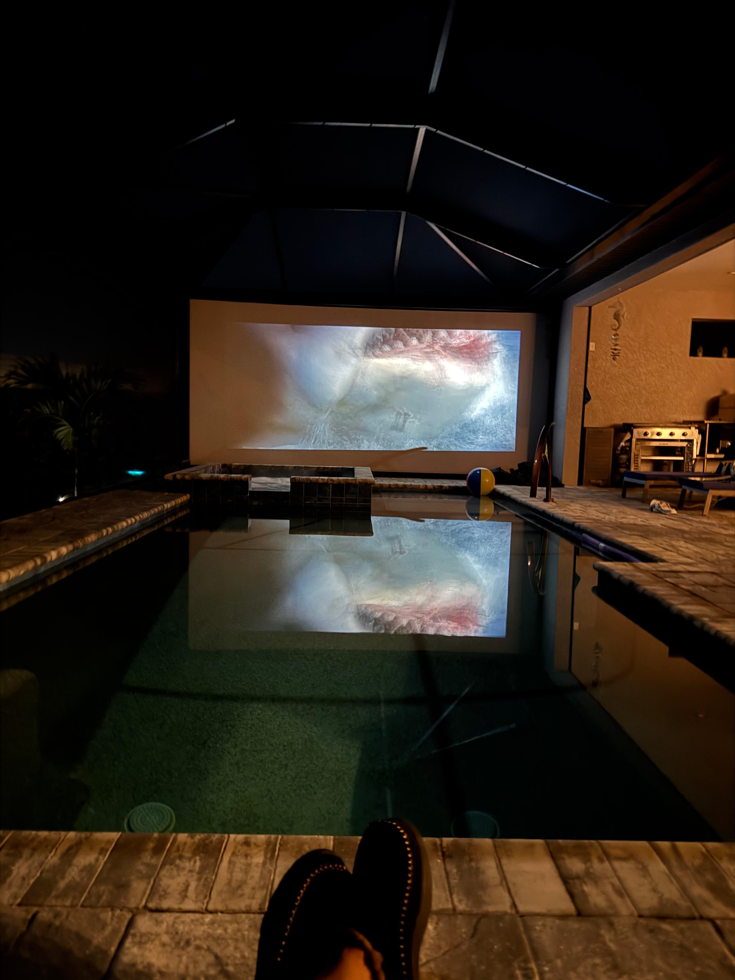 pool side Watching jaws with the family.