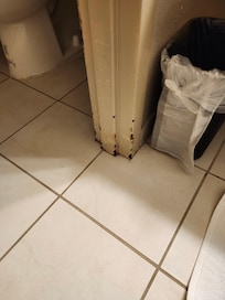 Wall going into the restroom looks like rust or needs painting.