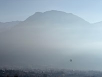 Hot air balloon viewed from the bay window of the property.