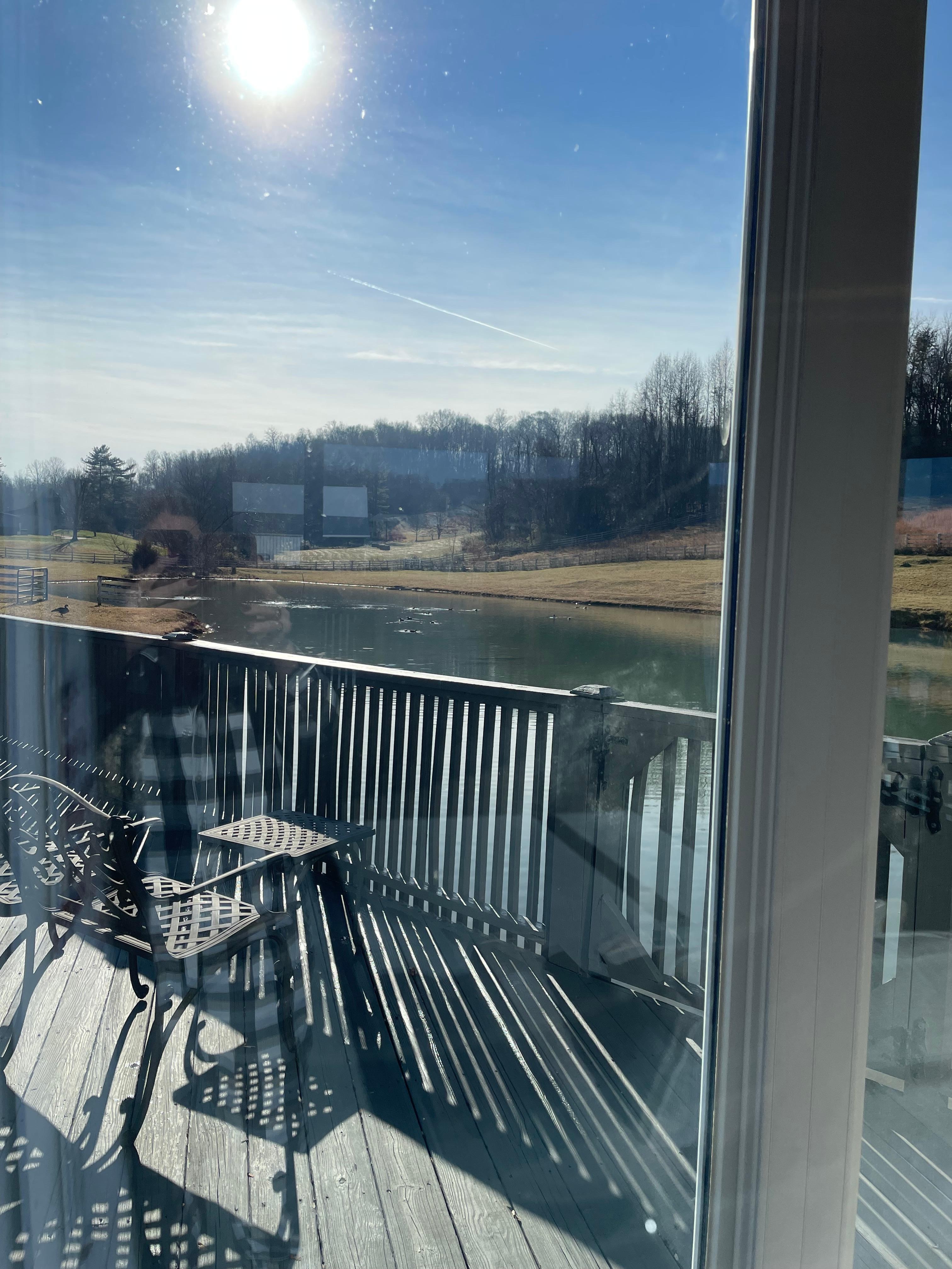 Morning view from inside where it was warm and cozy. 