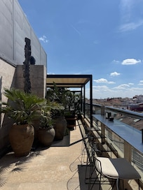 The beautiful rooftop which had great drinks