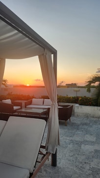 Sunset from the rooftop pool area.