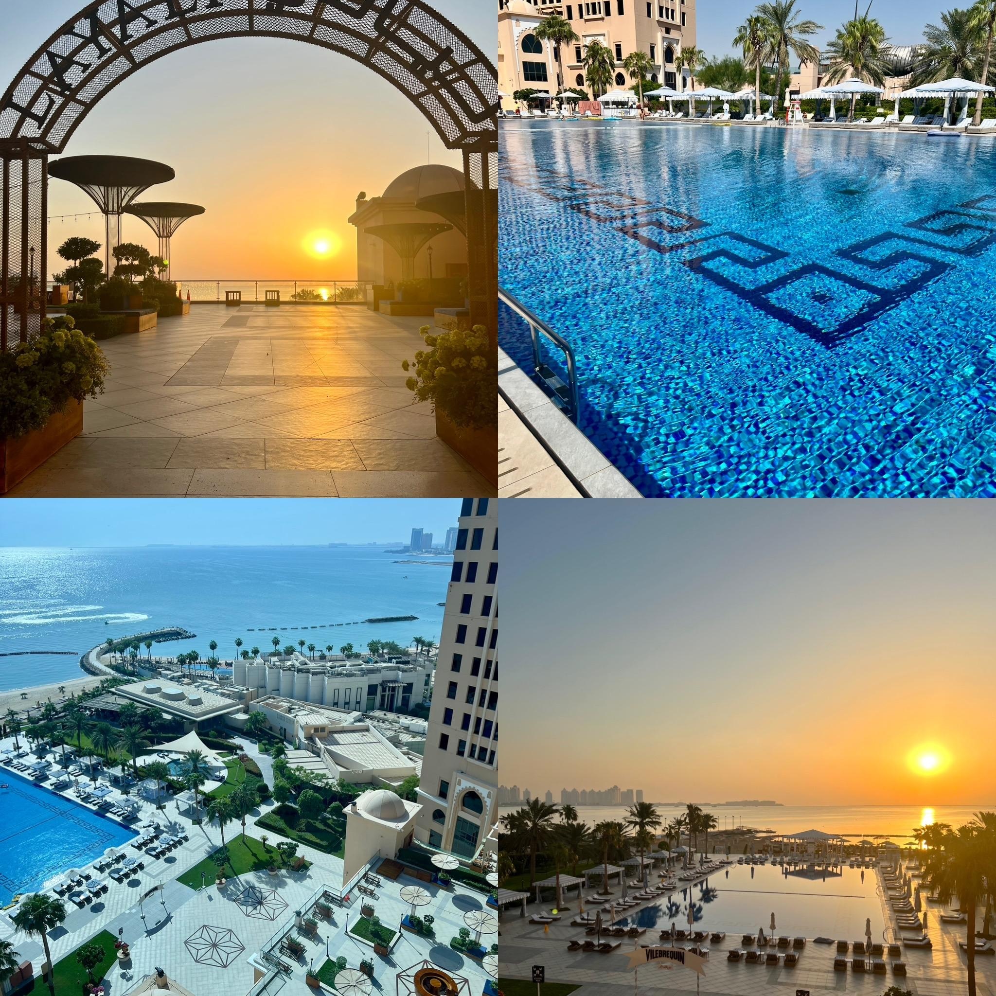 Pool area and deck at sunrise