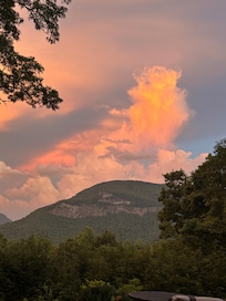 Actual view of the sunset over the mountain from the porch.
