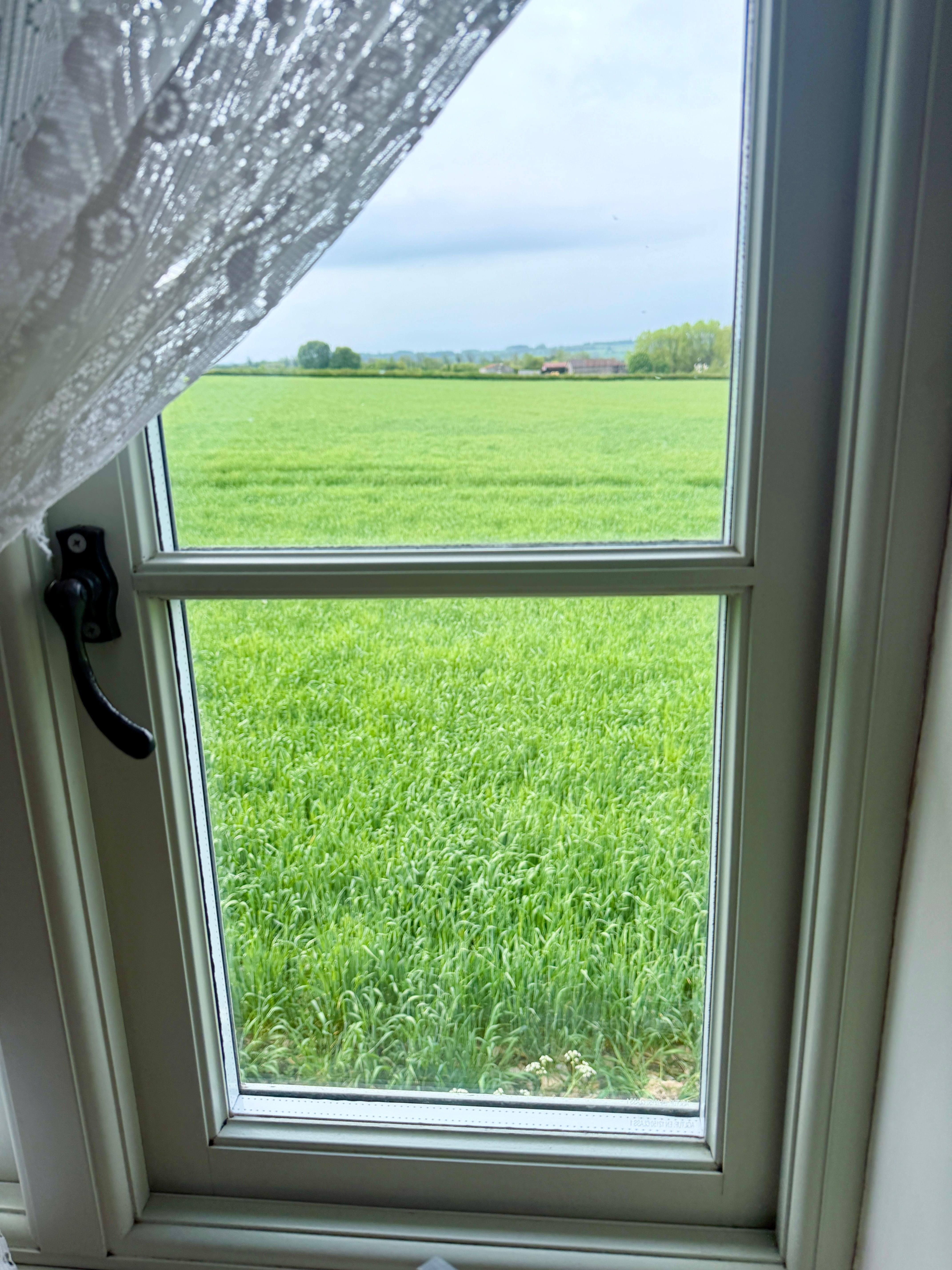 View of the fields from the stairs window
