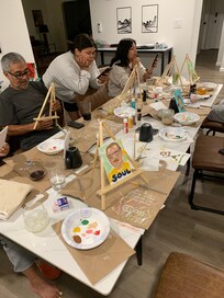 Pair portrait painting night in our temporary home.