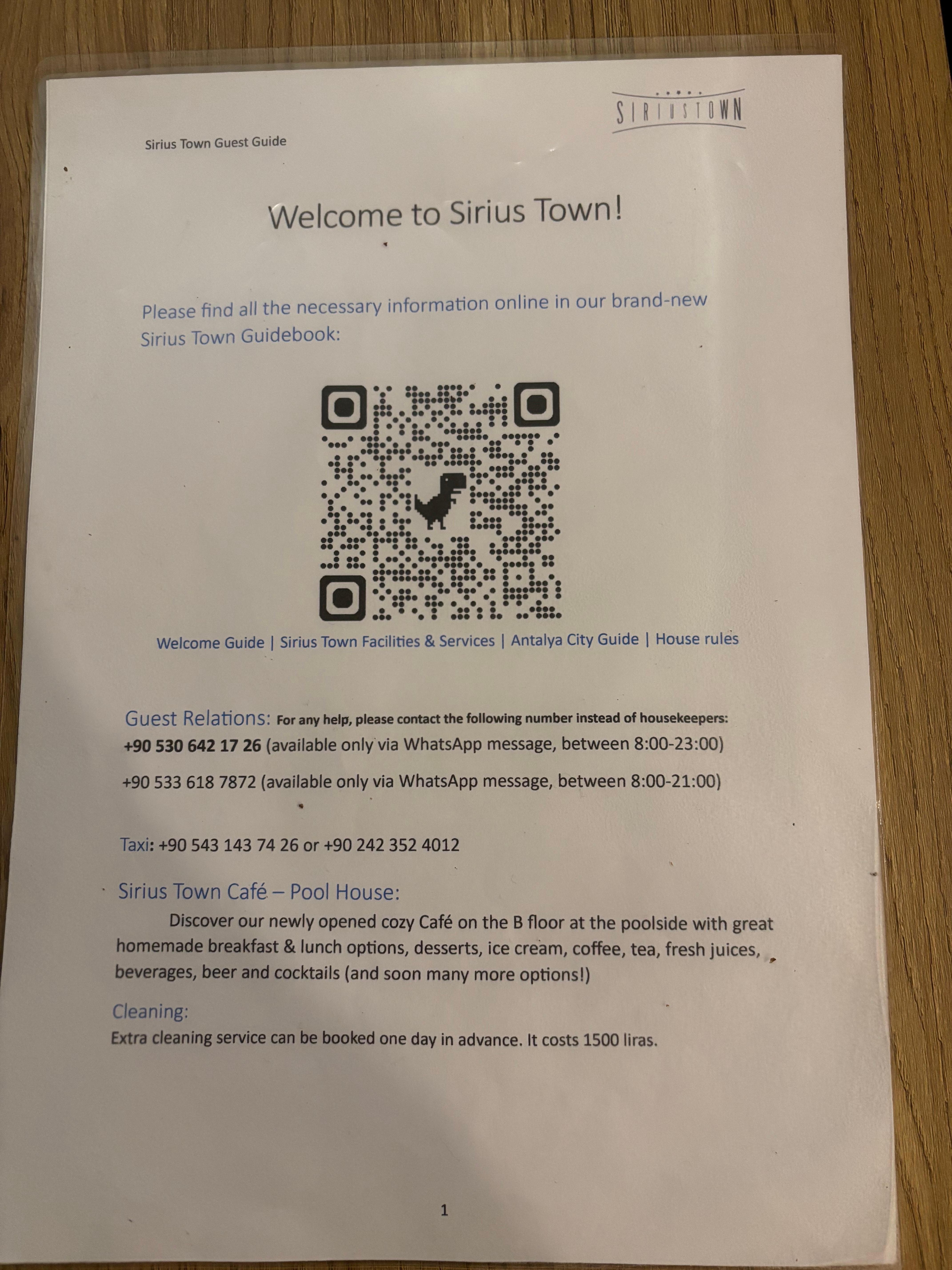 Si vous pouvez scanner le QR code, vous pouvez aurez toutes les informations du séjour à Sirius Town.