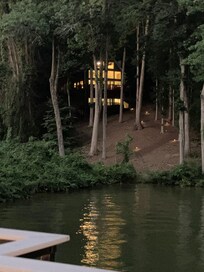 House at dusk from dock