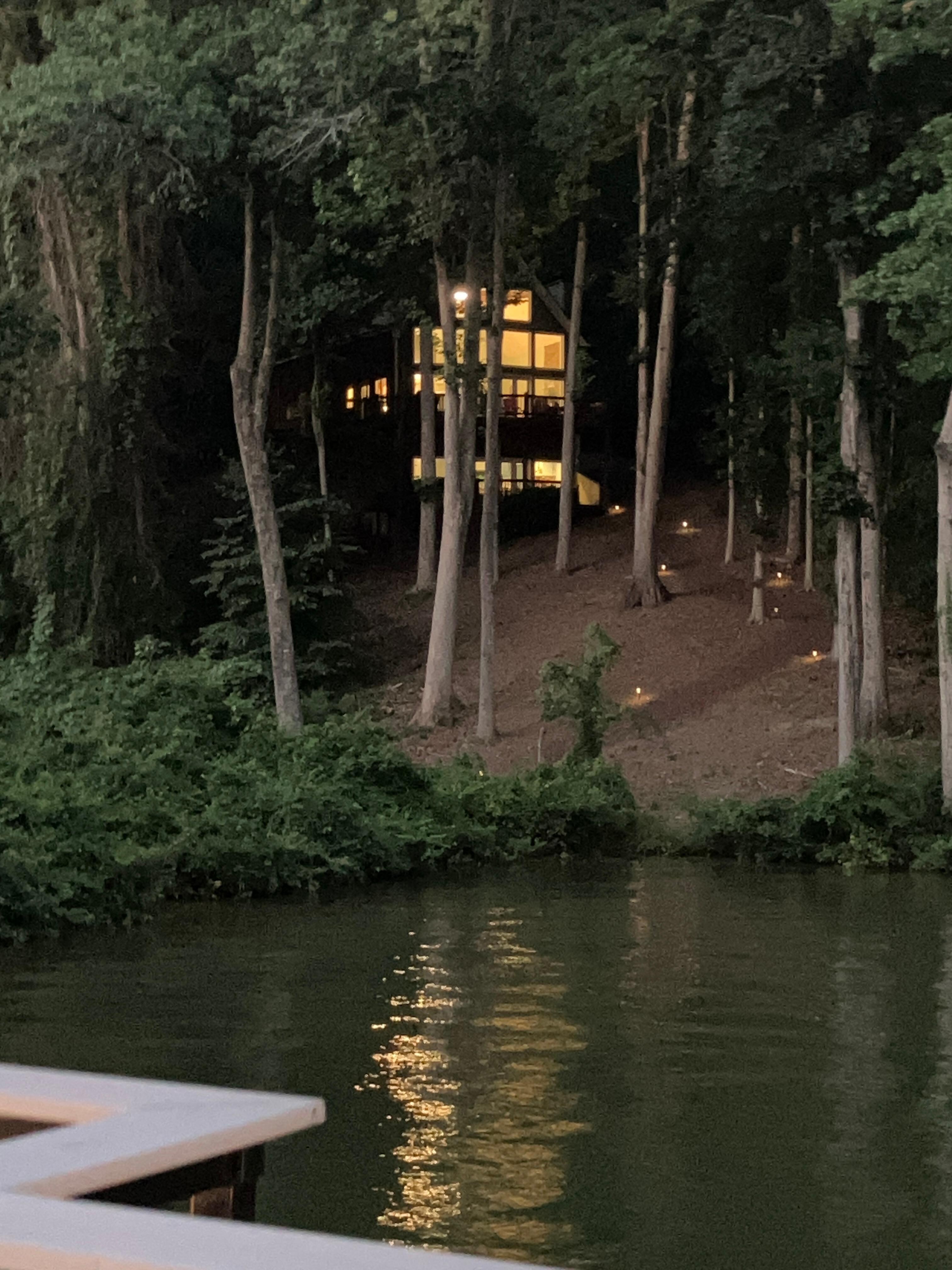 House at dusk from dock