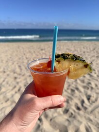 Private beach with cocktails delivered to your sun bed.