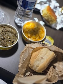 After paying $36 with fees and tips, this is what I got. It was tied in a grocery type bag. The sandwich was dry and salty. The Green beans were salty. The cornbread was okay but not good. The Mac and Cheese was good. It shouldn't be a choice.