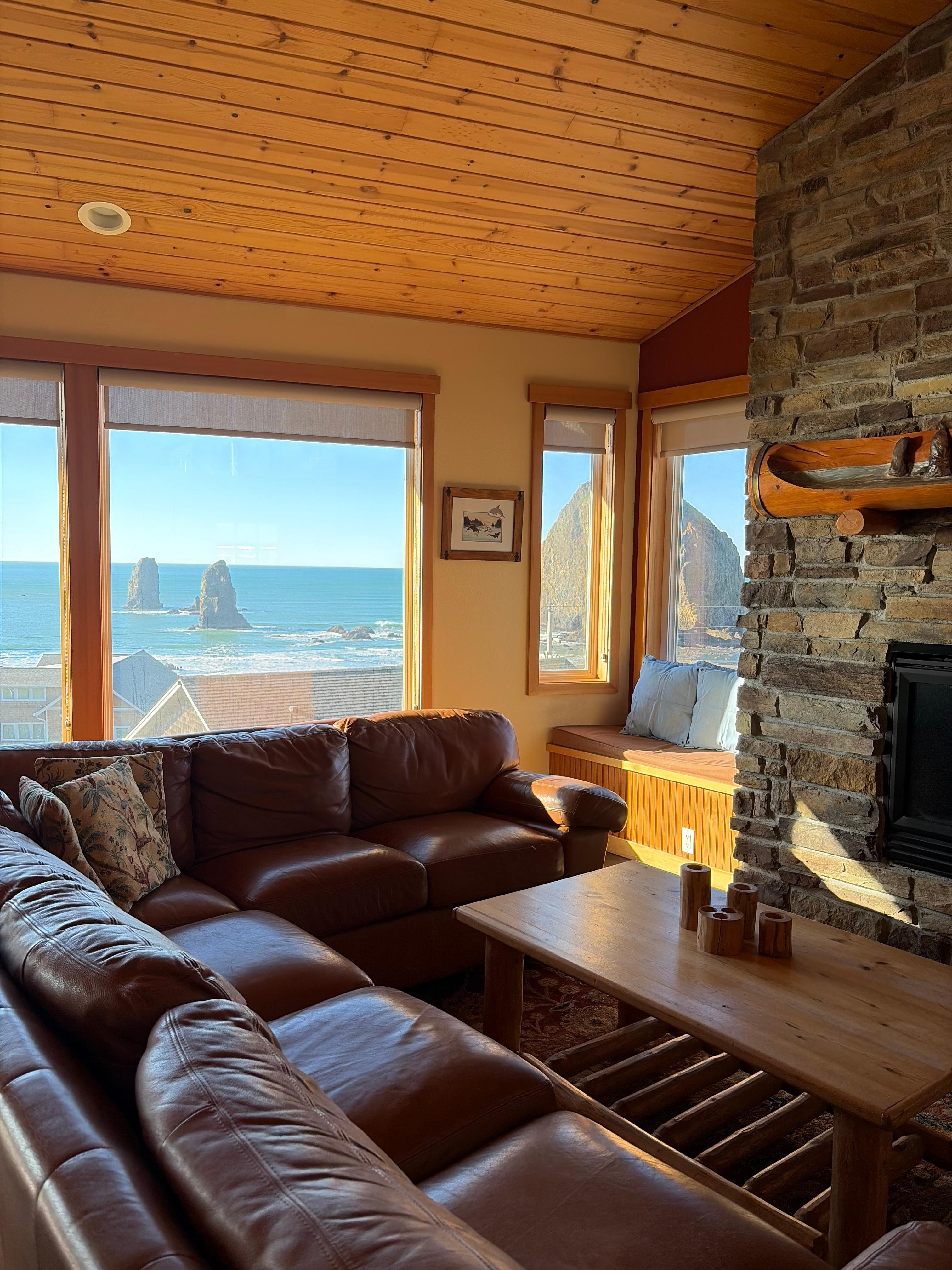 Living room with fireplace. 
