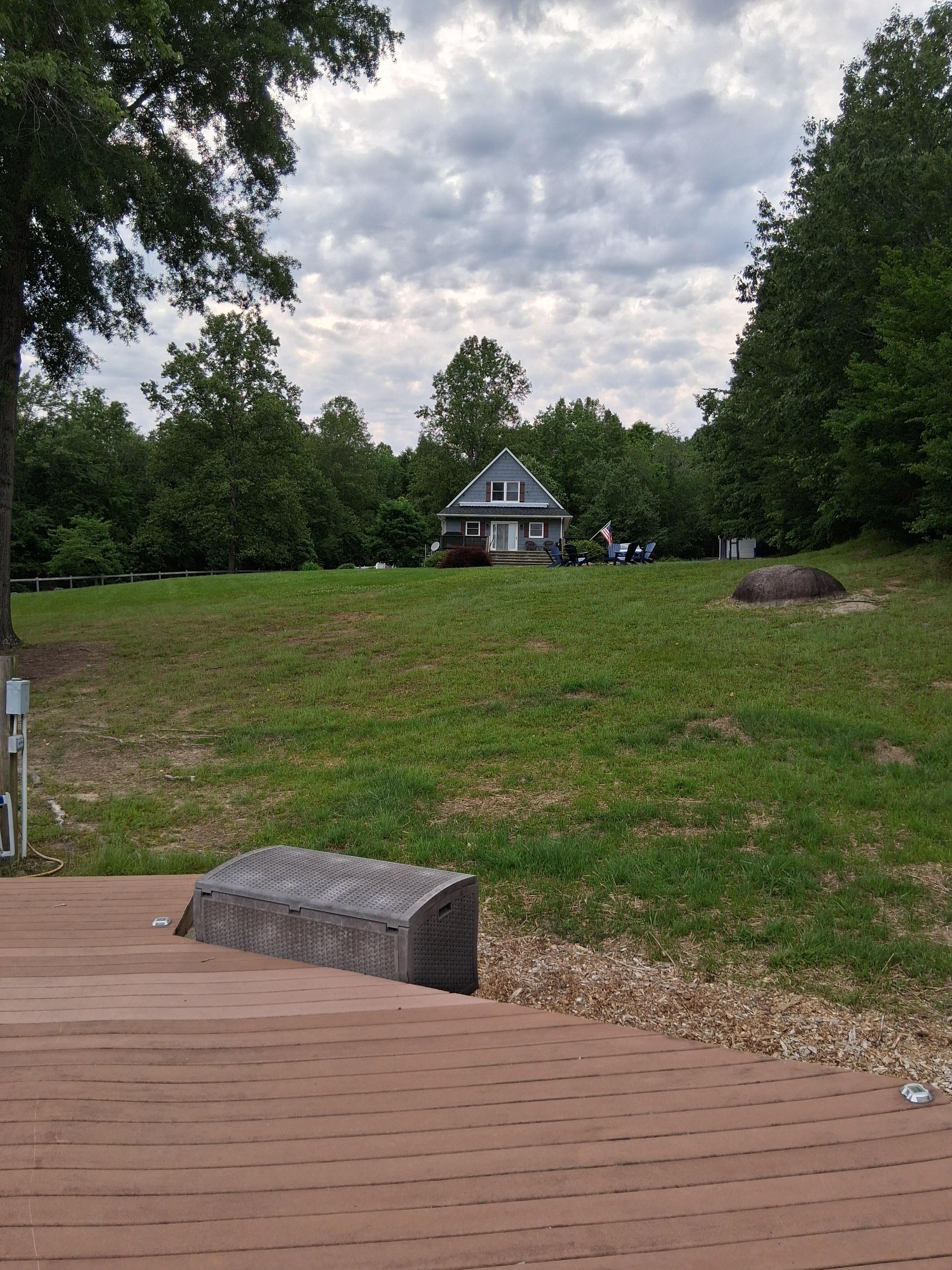 The house from the dock. It looks farther away than it is.
